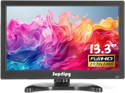 13.3 inch FHD Small IPS Monitor LCD Display Screen 1920x1080 60Hz 16:9 with BNC VGA AV Input Built-in Lounspeakers for CCTV Security Camera DVR PC RasPi - color: 13.3 Inch 1920x1080