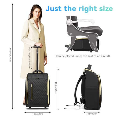 Rolling Backpack Waterproof Commuter Backpack with Wheels for Business, Laptop Compartment for 15.6-Inch Laptop, Wheeled Carry-On Bag for Adults - color: Gold Black