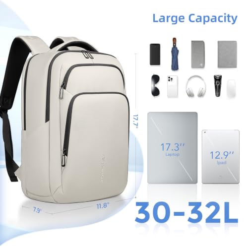 17.3 Inch Laptop Backpack for Men Women, 30L Travel Backpack | Carry-On Flight Approved,Work Computer Backpack with USB A&C Port,Business Laptop Bag,WaterResistant Anti-Theft Daypack - color: White