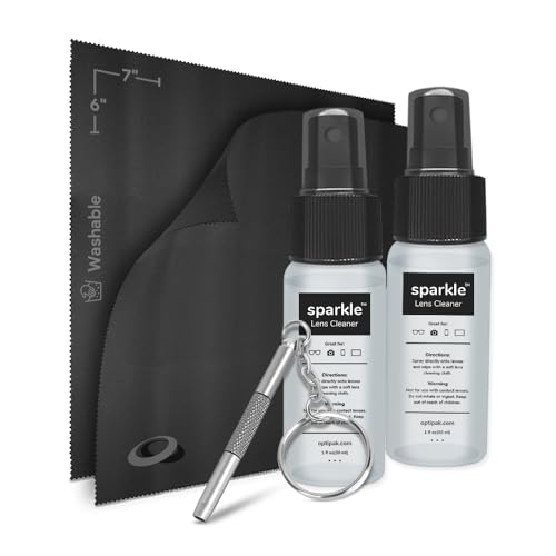 Sparkle Anti-Reflective Safe Lens Cleaner & Repair Kit – (2) 1oz Glasses Cleaner Spray, (2) Microfiber Cloth & Keychain Screwdriver for Eyeglasses, Sunglasses, Lenses & Screens (5 Piece Set) - size: 1 Fl Oz (Pack of 2), style: Black – 2x1oz Lens Spray + 2