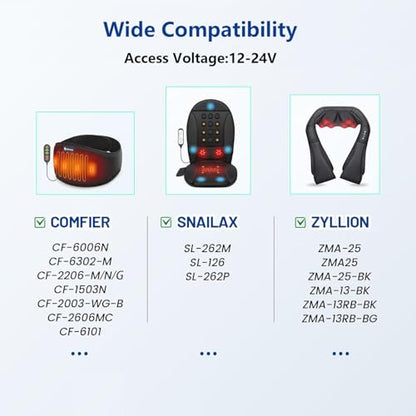 HUZUM 12V Car Charger Adapter for All Neck Back Massage Cushion Replacement Power Cord Cable Cigarette Lighter Compatible with Comfier/Snailax/Zyilion Neck Back Massage Cushion