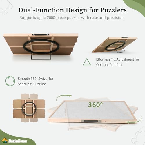 BuilderButler 2000 Pieces 2-in-1 Tilting & Rotating Puzzle Board – Portable Easel Puzzle Table with 4 Drawers & Cover, 40.16"x28.5" for Puzzling, Fuse Beads, Diamond Painting - size: Large-2000