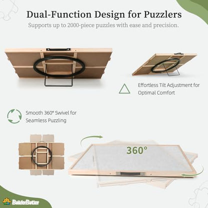 BuilderButler 2000 Pieces 2-in-1 Tilting & Rotating Puzzle Board – Portable Easel Puzzle Table with 4 Drawers & Cover, 40.16"x28.5" for Puzzling, Fuse Beads, Diamond Painting - size: Large-2000