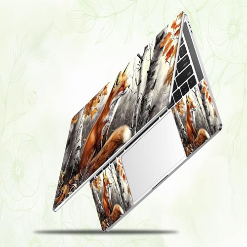 Laptop Skin Sticker Decal, Universal Reusable Vinyl Laptop Cover for 12" 13" 13.3" 14" 15" 15.4" 15.6" Notebook PC, Reusable Waterproof Scratch-Resistant with 2 Wrist Pads,Forest Art Fox - color: Forest Art Fox