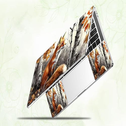 Laptop Skin Sticker Decal, Universal Reusable Vinyl Laptop Cover for 12" 13" 13.3" 14" 15" 15.4" 15.6" Notebook PC, Reusable Waterproof Scratch-Resistant with 2 Wrist Pads,Forest Art Fox - color: Forest Art Fox