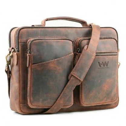 Slim Genuine Leather Briefcase For Men Fits 16 Inch Laptop Satchel 'The StatesMan' Computer Messenger Bags For Business Office Work
