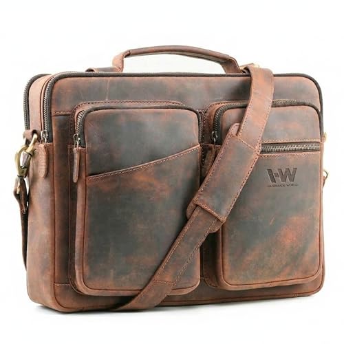 Slim Genuine Leather Briefcase For Men Fits 16 Inch Laptop Satchel 'The StatesMan' Computer Messenger Bags For Business Office Work