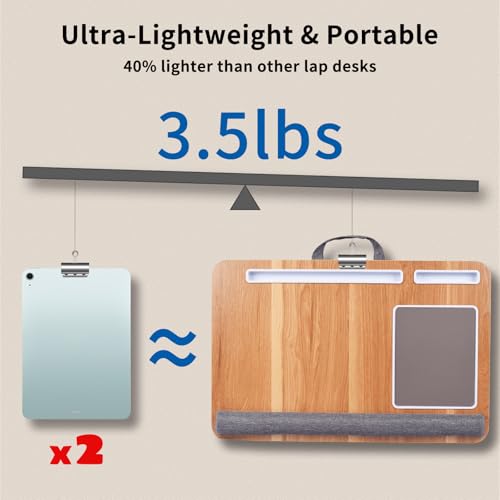 Home Office Lap Desk with Wrist Rest Wrist Rest, Mouse Pad, and Phone Holder Large Laptop Bed Desk for Notebook, Laptop, Tablet, Lap Stand Fits Up to 17 Inch Laptops (Woodgrain) - color: Woodgrain, size: Large