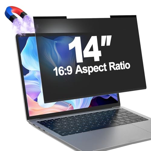 Magnetic Laptop Privacy Screen Filter 14 Inch for 16:9 Computer Monitor, Removable Anti Blue Light Privacy Shield, Anti-Glare Protector Compatible with Dell Hp Asus Lenovo - size: Laptop 14" (16:9)