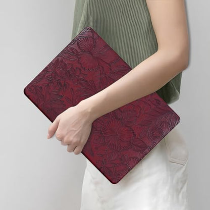 Floral Logo Cutout Case for MacBook Air 15 inch 2026 2025-2023 M5 M4 M3 M2 | Model A3448 A3241 A3114 A2941, Elegant Textured Retro Leather Hard Shell Mac Air 15 inch Laptop Case&Keyboard Cover, Burgundy - color: Embossed Floral Burgundy