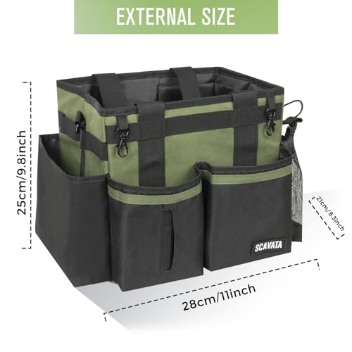 SCAVATA Compact Wearable Cleaning Caddy with Handle & Shoulder Straps | Small Cleaning Supplies Organizer, Under Sink & Car Cleaning Tools Storage Bag for Housekeepers Cleaners, Armygreen - color: Armygreen
