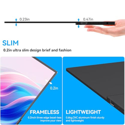 14 Inch Touchscreen Portable Monitor with Stand, 1920x1200 IPS HDR Ultra Slim USB-C HDMI External Display for Laptop Phone Switch