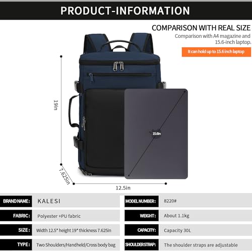 Kalesi Gym Duffle Bag Backpack 4-Way Waterproof with Shoes Compartment for travel Sport Hiking laptop - color: Business-dark Blue