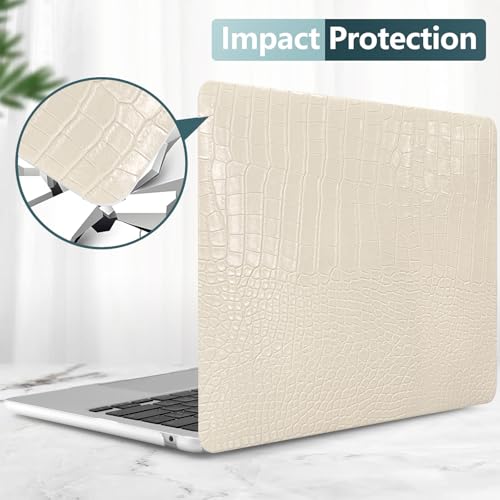 Crocodile Case for MacBook Air 13 inch 2026-2022 M5/M4/M3/M2 Logo Cutout | Model A3449 A3240 A3113 A2681, Texture Crocodile Aligator Skin Snakeskin PU Leather Hardshell Case & Keyboard Cover, Beige - color: ## Beige Crocodile