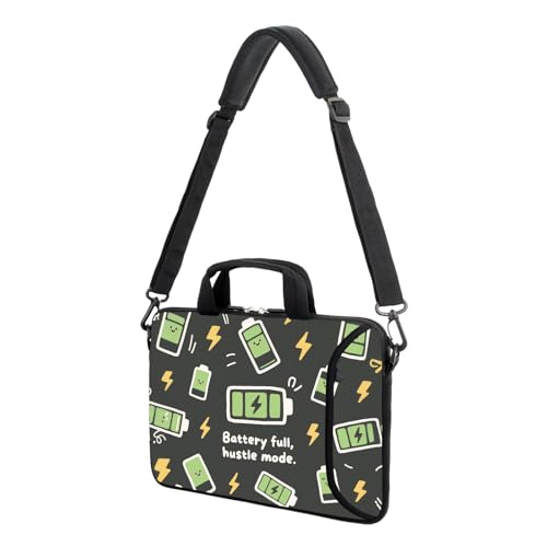 AMARY 15.4" 15.6" laptop sleeve adjustable shoulder strap with handle accessory pocket for men women (Battery full) - color: Battery Full