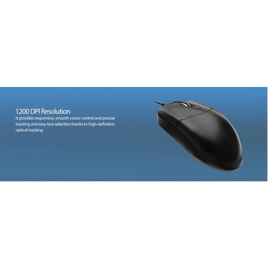 Adesso 3-Button Desktop Optical Scroll USB Mouse with 1000 DPI Resolution (HC-3003US), Black | 1000 DPI Resolution - style: USB
