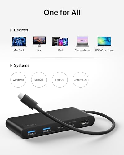 Belkin USB-C Hub 7-Port 4K HDMI SD MicroSD 100W PD for Neo MacBook & More | HDMI 2.0 display support, SD and MicroSD card slots, compatible with Neo MacBook, iPad Pro, and Chromebook - style: 7-in-1 USB-C Hub