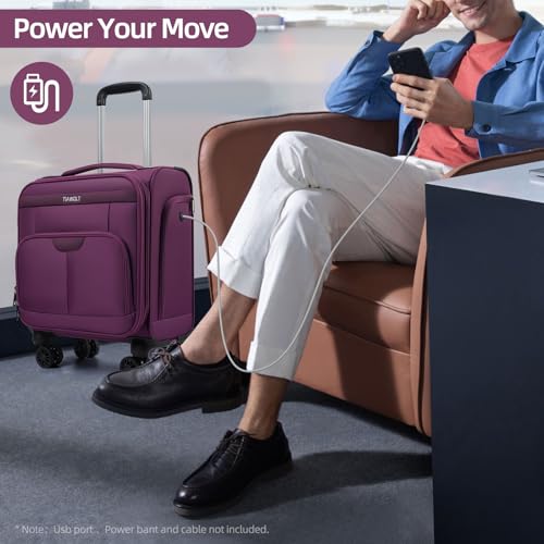Underseater Carry-On Luggage Airline Approved with Spinner Wheels, 16 Inch Luggage with TSA Lock, Overnight Rolling Softside Suitcases for Women,Purple - color: Purple, size: Underseat 16 inch