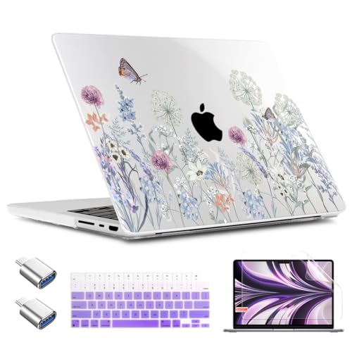 TWOLSKOO Compatible with M4 MacBook Pro 16 inch Case A3403 A3186 M3 A2991 M2 A2780 M1 A2485 Pro Max Chip, Plastic Hard Shell & Keyboard Cover & Type C Adapter & Screen Protector, Dandelions - color: Dandelions