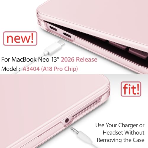 May Chen for MacBook Neo 13 inch Liquid Retina Display ((2026 Release A3404), Slim & Lightweight Protective Case with Screen Protector&Keyboard Cover&Dust Plug, Crystal Blush - color: Crystal Blush
