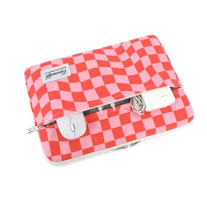 Canvaslife Pattern 13 inch Canvas Laptop Sleeve with Pocket 13 inch 13.3 inch Laptop 13 case13 Sleeve (Pink Check) - color: Pink Check, size: 13 inch/13.3 inch