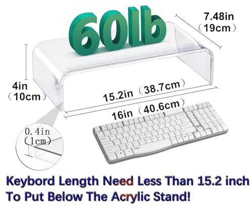 Clear Monitor Stand Riser, Computer Monitor Stand/Acrylic Monitor Riser for Home Office Laptop, PC Desk Stand for Keyboard Storage & Multi-Media Laptop Printer TV Screen (14"/7.1"/3.6")