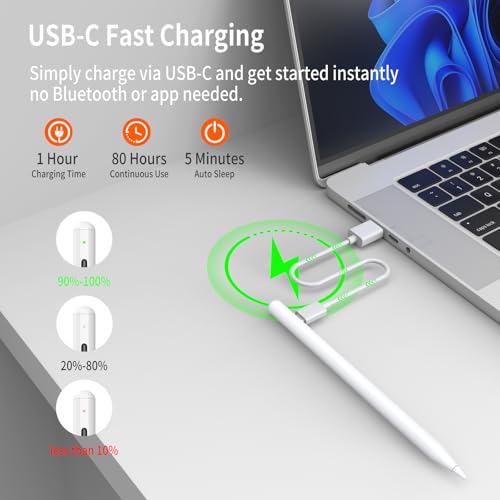 Rechargeable MPP 2.0 Tilt Stylus Pen for ASUS, 4096 Pressure Palm Rejection | Compatible with ASUS Zenbook Vivobook, Transformer, ROG, ExpertBook, HP, Surface Pro, DELL, Ideal for Drawing & Note-Taking - color: 4096-White