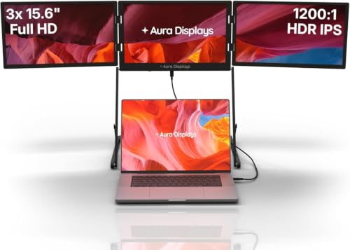 | Triple Aero Pro Max 15.6" | Portable Monitor Extender | Full Aluminum | Quad Screens | 3×15.6" FHD 1080P HDR IPS | USB-C & HDMI | Compatible 11-18" Laptops Windows MacOS - size: 3x 15.6" Full HD