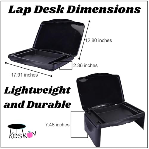 Folding Black Lap Desk with Storage 17x11 - Durable Lightweight Portable Laptop Computer Children's Desks for School Homework or Kids Reading or Drawing. No Assembly Required.