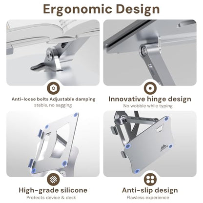 Laptop Stand for Desk – 2.5mm Aluminum Ergonomic Riser, Adjustable Height & Angle, Sturdy Yet Lightweight, Fits 10-17.3 Inch MacBook Pro/Air, Dell XPS, HP,Silver. - color: Metallic Silve