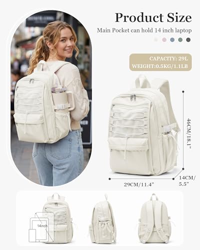 suwasp College Backpack for Women, Waterproof Laptop Backpack Fits 15.6 Inch Laptop, School Bookbag with Water Bottle Pocket, Anti Theft Work Backpack for College, Travel, Commuter - color: Milky White