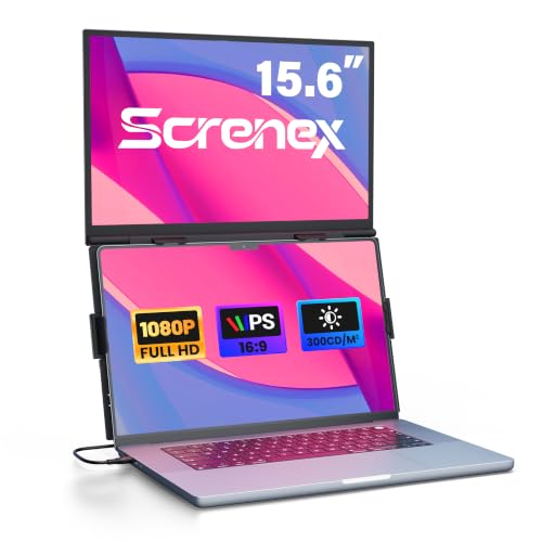15.6" Laptop Screen Extender, FHD IPS Vertical Portable Dual Monitor, 0.16" Ultra-Slim One-Cable Plug & Play Travel Monitor Above Laptop Screen for 13-17" Laptops Compatible with Win/Mac/Android - size: Dual 15.6" Monitor
