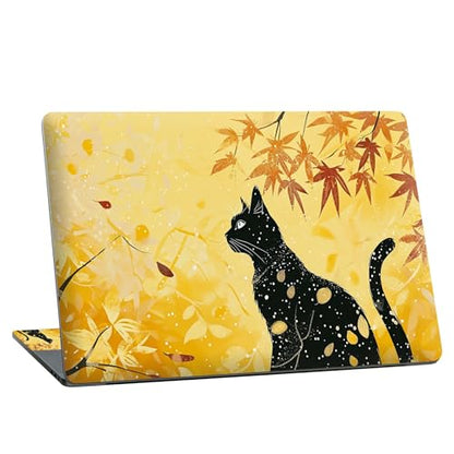 Universal Laptop Skin Sticker with 2 Wrist Pad Skins, Waterproof Scratch Resistant Vinyl Laptop Cover Decal, Cut to Fit for 11–15.6 Inch MacBook HP Dell Lenovo, Black Cat Maple - color: Black Cat Maple