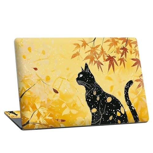 Universal Laptop Skin Sticker with 2 Wrist Pad Skins, Waterproof Scratch Resistant Vinyl Laptop Cover Decal, Cut to Fit for 11–15.6 Inch MacBook HP Dell Lenovo, Black Cat Maple - color: Black Cat Maple
