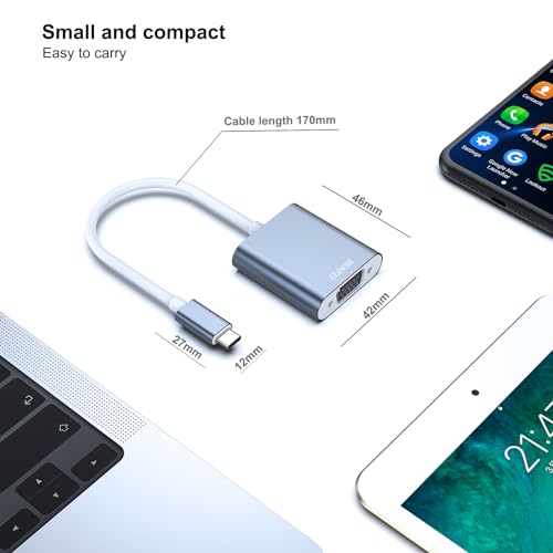 BENFEI USB C to VGA Adapter, Thunderbolt 3/4 to VGA Adapter Compatible with iPhone 15 Pro/Max, MacBook Pro/Air 2023, iPad Pro, iMac, S23, XPS 17, Surface Book 3 and More [Aluminium Shell,Grey] - color: Grey