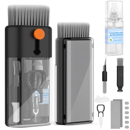 Keyboard Cleaner Laptop Cleaning Kit - Computer Tech Cleaning Brush, Electronic Screen Cleaner Spray and Wipe with Multi-Function Cleaning Tool for MacBook, Tablet, iPhone, Earbuds, Camera, Gaming - color: Black