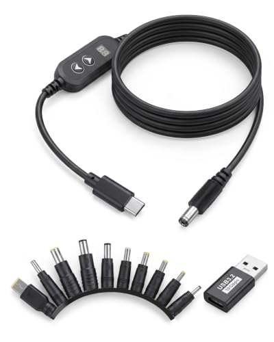 USB-C to DC 65W PD Trigger Cable 5-20V 10 Tips Laptop Router CCTV | 1.2M USB-C to DC PD cable,65W 20V/3.25A, adjustable 5-20V, LED display & voltage memory, 10 tips for laptops/routers/monitors - color: 65W PD straight USB C cable