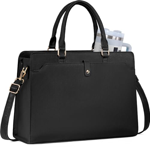 Laptop Tote Bag for Women 15.6 Inch Waterproof Leather Computer Bags Large Capacity Business Office Work Briefcase - color: Black-15.6 Inch, size: 15.6 Inch