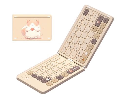 Foldable Bluetooth Keyboard for iPad Phone,Portable Small Size,Milk Tea | Rechargeable,67 Cute Quiet Keys,Travle Compact Mini Wireless Keyboard,for iPhone Tablet Android Mac Windows PC Laptop Desktop - color: Milk Tea Foldable Keyboard