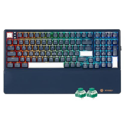 Hexgears Wireless Mechanical Keyboard with Number Pad,Wrist Rest,Gasket Structure,Tri-Mode BT5.0/USB-C/2.4GHz Hot Swappable Keyboard,Creamy Sound,RGB Backlit,Computer Gaming Keyboards(Clicky Switch) - color: Dark Blue-99keys, size: Clicky