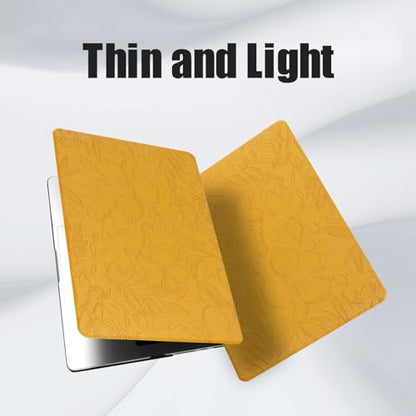 DTangLsm for MacBook Air 13 inch Case 2026 M5, 2025-2022 M4 M3 M2 A3449 A2681 A3113 A3240, Elegant Textured Retro Leather Hard Cover for MacBook Air 13.6 Case with Logo Cutout+Keyboard Cover, Yellow - color: #2 Yellow