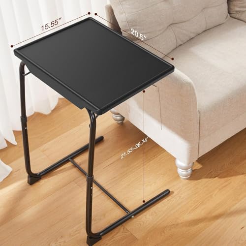 HUANUO Adjustable TV Tray Table - Foldable TV Tray with 6 Height & 3 Tilt Angle Adjustments, TV Dinner Tray with Cup Holder for Couch, Bed, Sofa and Chair (Black) - color: Black