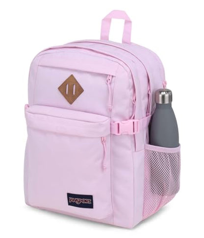 JanSport Main Campus FX Backpack - Travel or Work Bag w 15-Inch Laptop Pack with Leather Trim, Pink Ice - color: Pink Ice