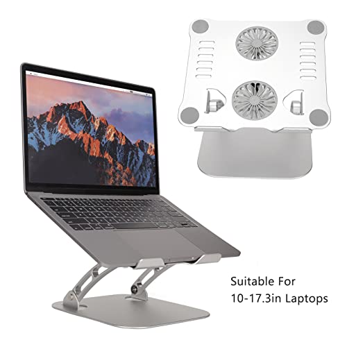 Diyeeni Laptop Stand with 2 Cooling Fans, Aluminum Computer Riser Ergonomic Foldable Height Laptop Elevator for Desk, Compatible with 10-17.3in Laptops, Sturdy Portable (Silver) - color: Silver