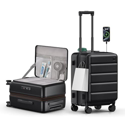 Expandable 20Inch Carry On Luggage Airline Approved - Top Opening Hardside Travel Suitcase Unbreakable -with Cup Holder,USB Charge,Side Pothook, 360°Spinner Wheels, TSA Lock-Black - color: Black, size: 20 Inch-EXT
