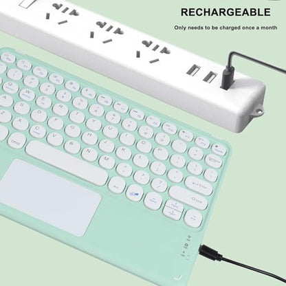 Wireless Keyboard with Touchpad, Ultra-Thin Rechargeable Bluetooth Keyboard Mini with Trackpad, Round Keys for iPad pro/iPad/iOS/Mac OS/Windows/Android (Green) - color: Green