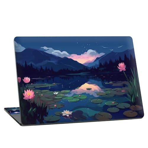 Universal Laptop Skin Sticker with 2 Wrist Pad Skins, Waterproof Scratch Resistant Vinyl Laptop Cover Decal, Cut to Fit for 11–15.6 Inch MacBook HP Dell Lenovo, Lotus Pond - color: Lotus Pond