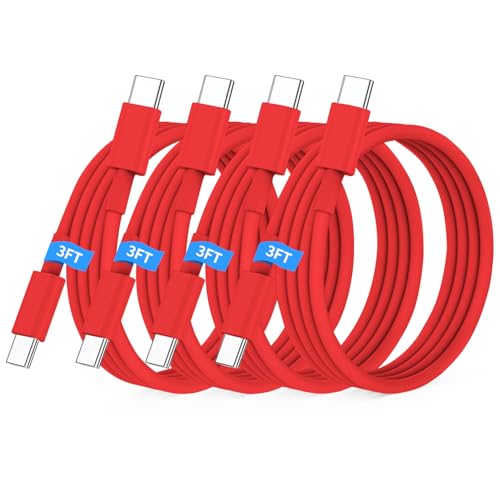 Essri USB C to USB C Cable 3FT for Apple iPhone 16 15 Charger Cord,4Pack 60W C to C Cable Fast Charging Wire for iPhone 16 15 Pro Plus Pro Max iPad Pro/Air MacBook Pro/Air,for Galaxy S24 S23 -Red - color: Red, size: 4Pack 3Feet 60W