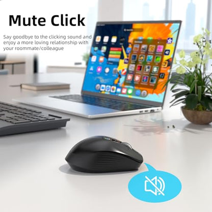 INFINMIND Wireless Bluetooth Mouse, Multi Device (BT1/BT2 + 2.4G USB) Mouse for Laptop, iPad & Mac, 4-Way Scroll with Side Buttons, Silent Click Ergonomic Offce Mouse, Adjustable DPI - color: Black