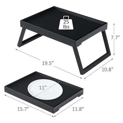 RRX Bamboo Bed Tray Table with Folding Legs, Breakfast Tray, 2 Pack (Black) | Bed Trays for Folding Table Eating, Kitchen Serving, Food, Sofa, Snacking or Working, Laptop Desk Dinner, Snack Tray - color: Black